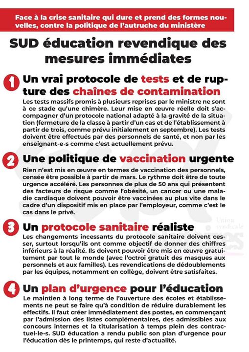 Crise sanitaire : nos mesures d’urgence face à la politique de l’autruche du ministère