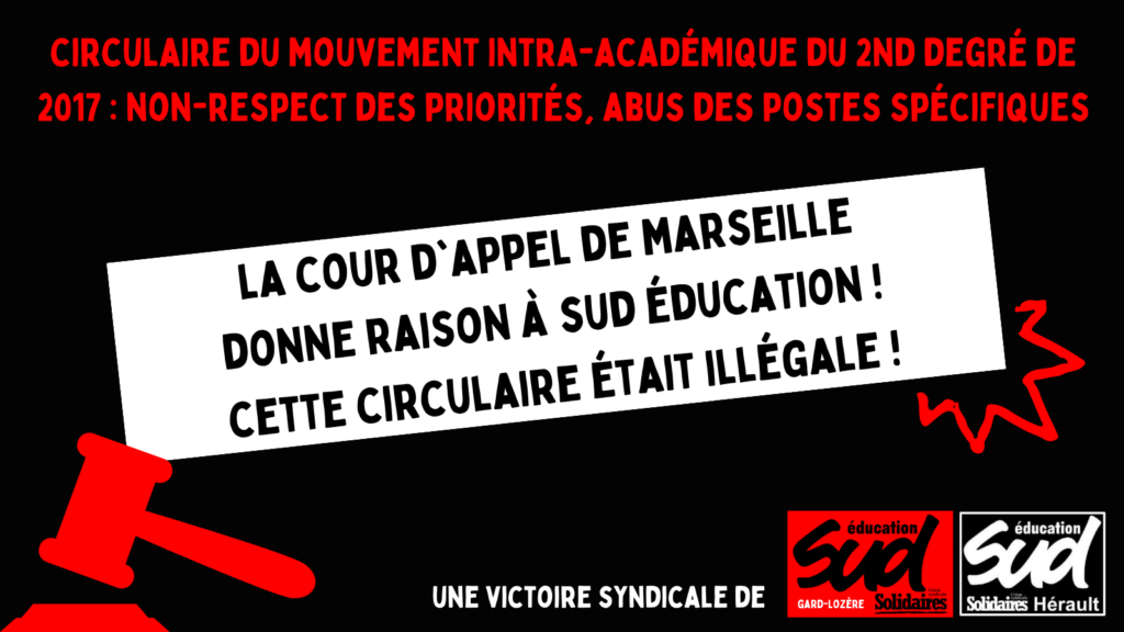 Attaque d’une circulaire du rectorat : la Cour d’appel de Marseille donne raison à SUD éducation !