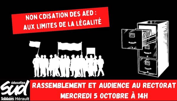 NON CDISATION DES AED : rassemblement et audience le mercredi 5 octobre à Montpellier