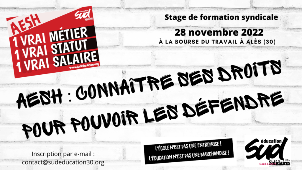 Stage syndical AESH le 28 novembre à Alès : connaître ses droits et  savoir les défendre