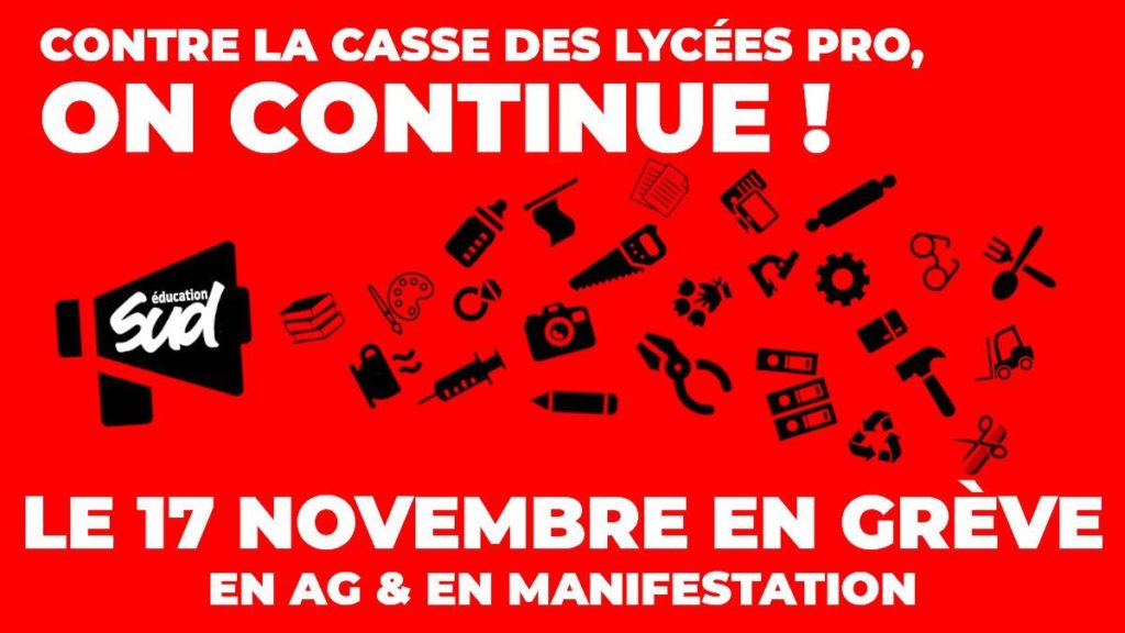 Journée de mobilisation et de grève pour la défense des lycées professionnels le 17 novembre  : rassemblement à 12h devant la DSDEN de Nîmes