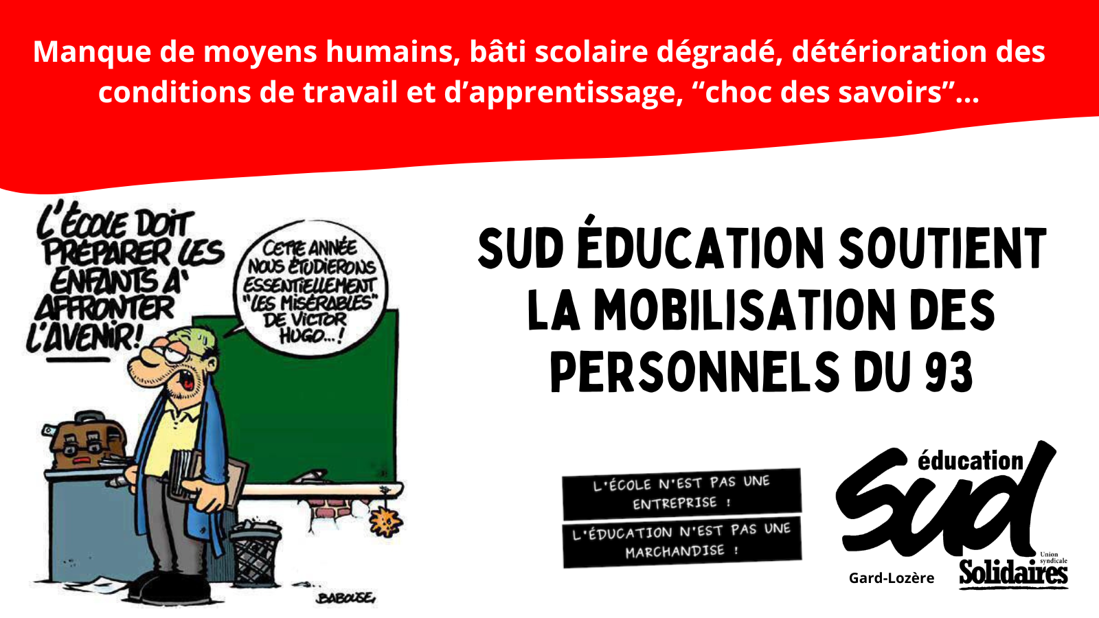 SUD éducation Gard-Lozère soutient la mobilisation des personnels de l’éducation en Seine-Saint-Denis