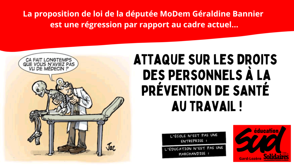 Attaque sur les droits des personnels à la prévention de santé au travail !