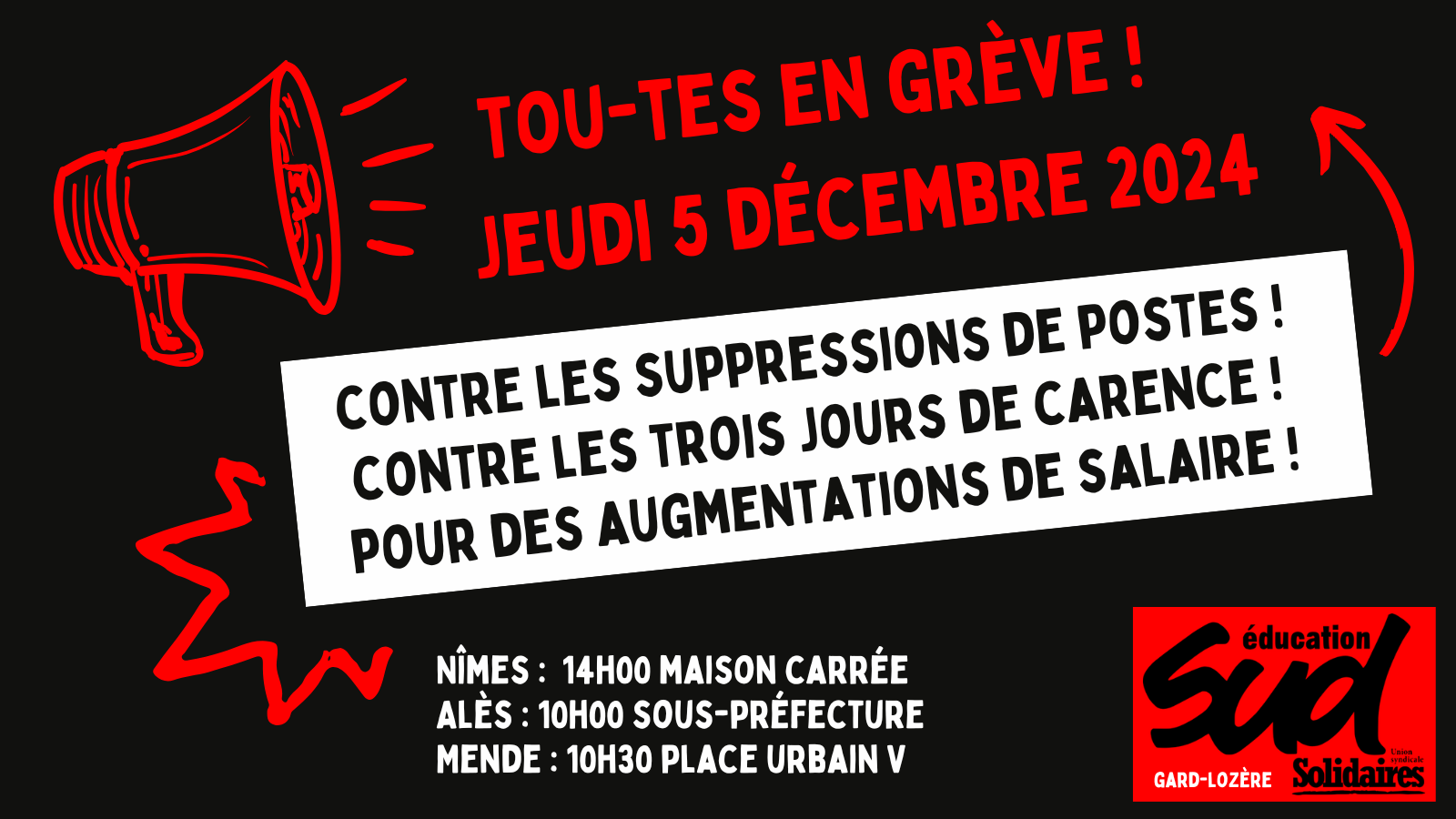 Le 5 décembre : tou·tes en grève ! Exigeons des moyens pour l’éducation !