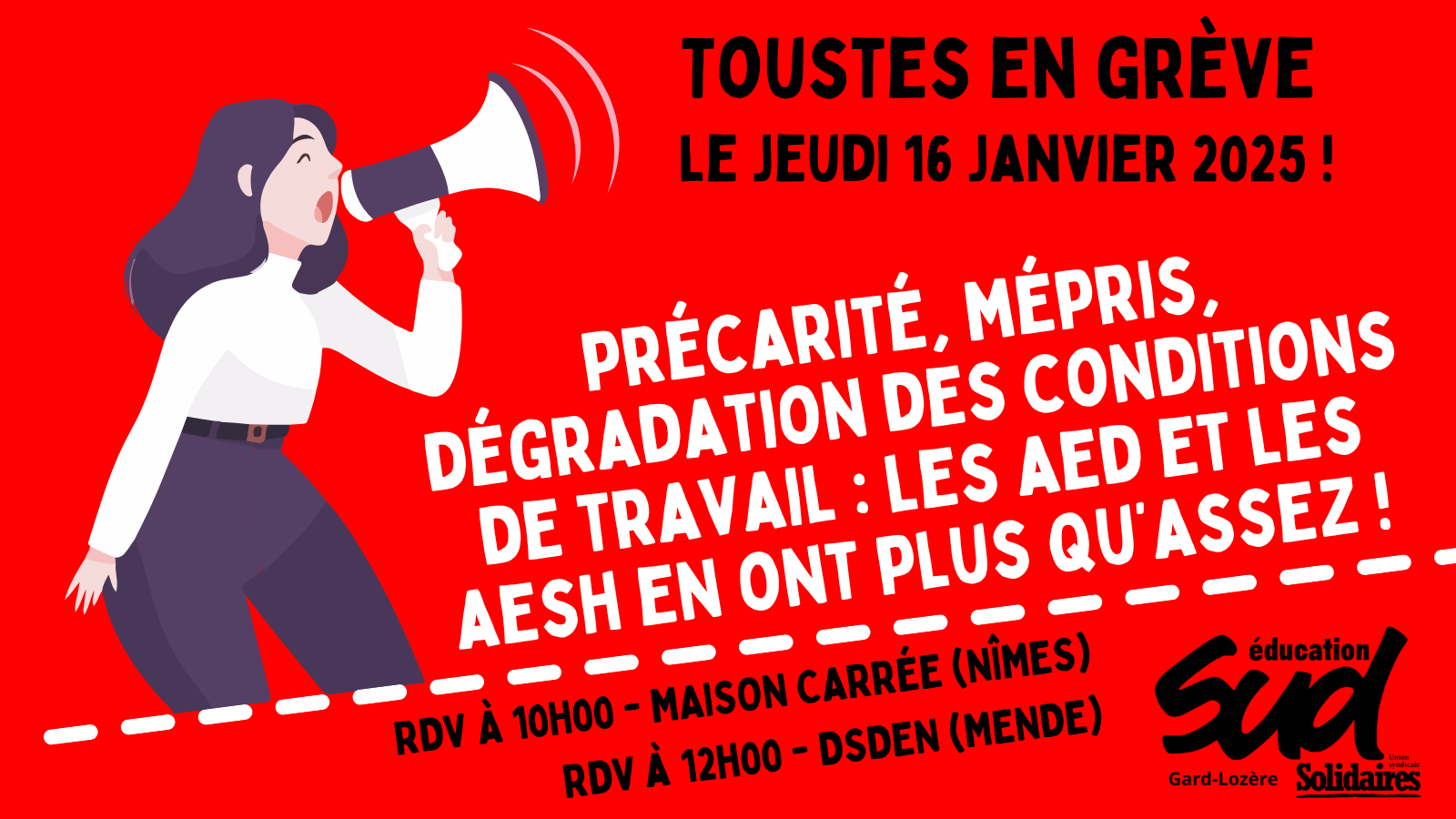 Les AED et les AESH en ont plus qu’assez ! Toustes en grève le jeudi 16 janvier 2025 !