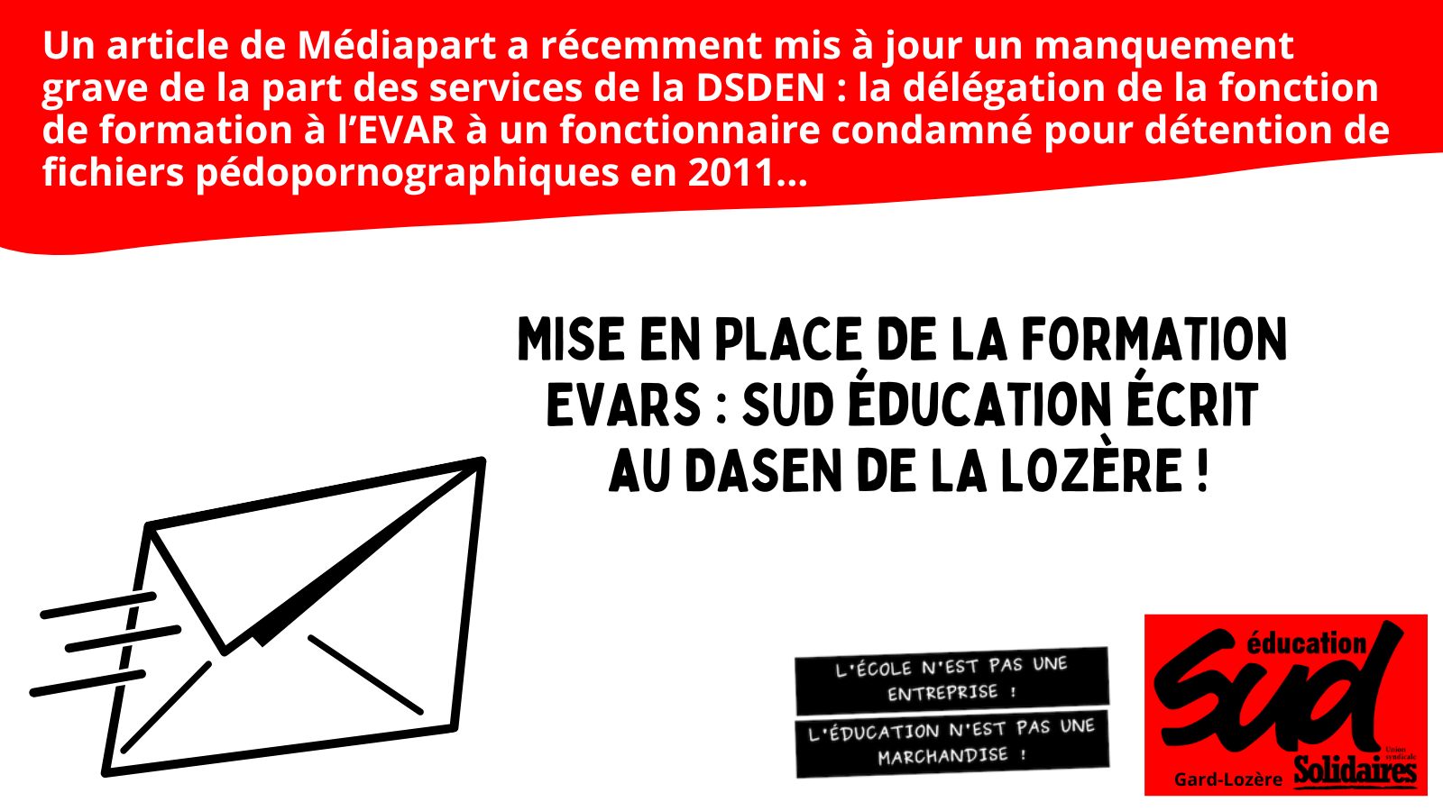 Mise en place de la formation EVARS : SUD éducation Gard-Lozère écrit au DASEN de Lozère !