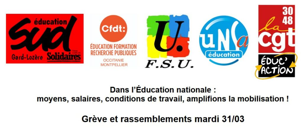 Dans l’Éducation nationale : moyens, salaires, conditions de travail, amplifions la mobilisation !