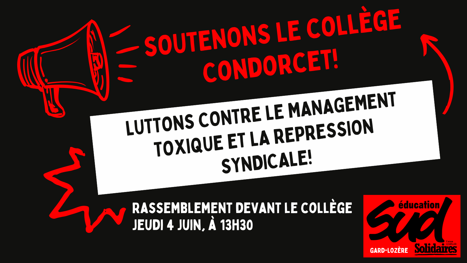 Répression syndicale au collège Condorcet de Nîmes : SUD éducation et Solidaires se mobilisent !