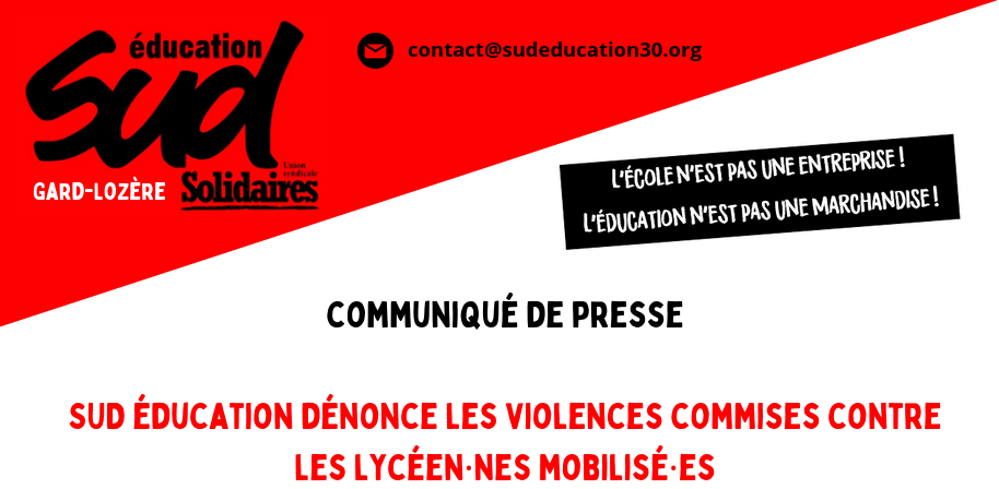 SUD éducation dénonce les violences commises contre les lycéen·nes mobilisé·es